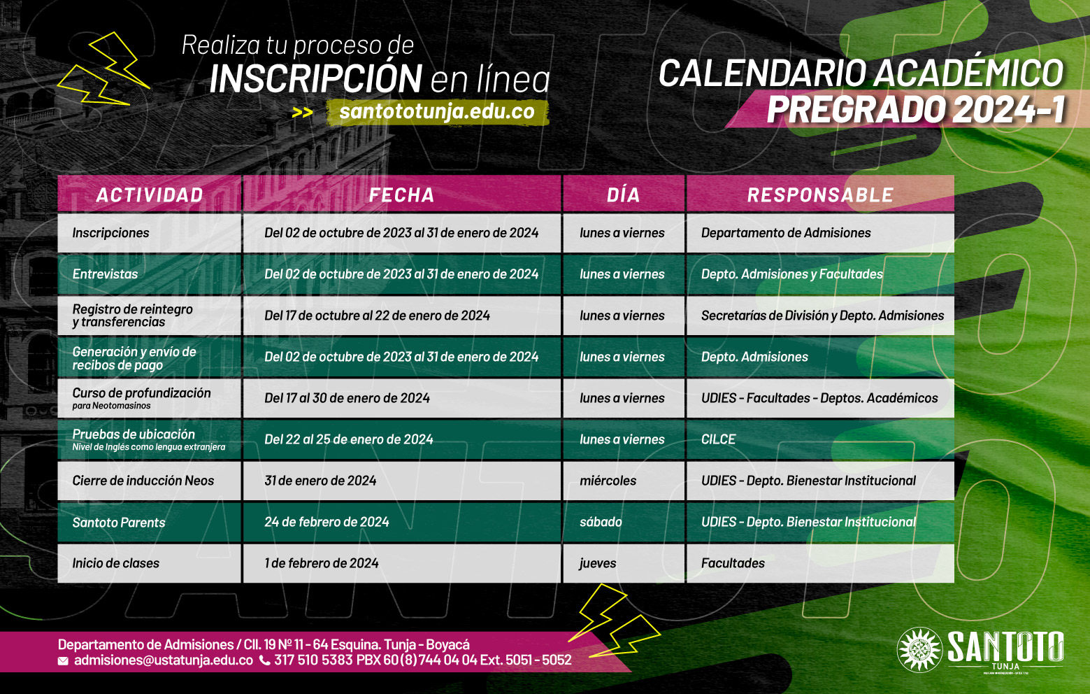 BOYACA CALENDARIO ADMISIONES PREGRADO WEB 2 Octubre