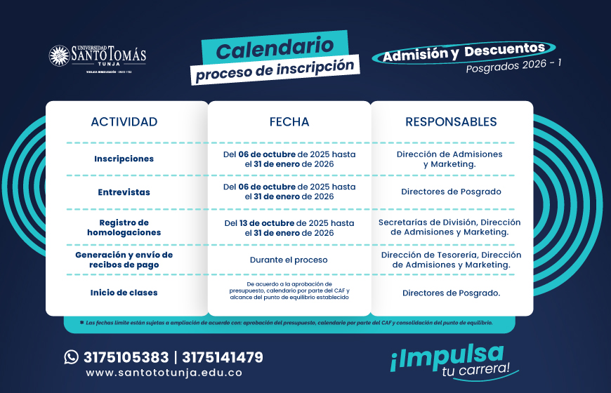 Calendario Proceso de Inscripcion posgrado 2026