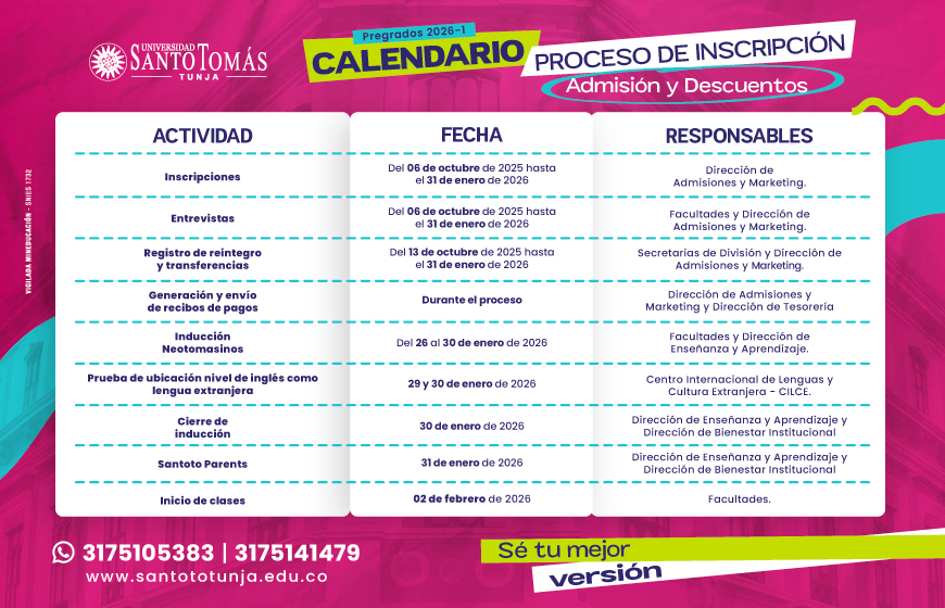 Calendario Proceso de Inscripcion pregrado 2026