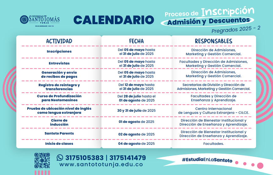 calendario admisiones descuentos 2025 2