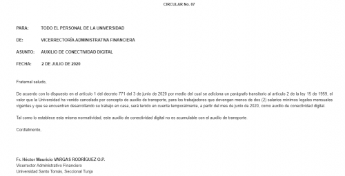 Circular Vicerrectoría Administrativa y Financiera