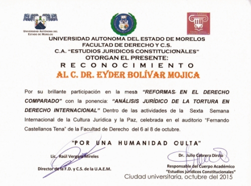 La Universidad Autónoma del Estado de Morelos de México otorgó reconocimiento a docente de la USTA Tunja