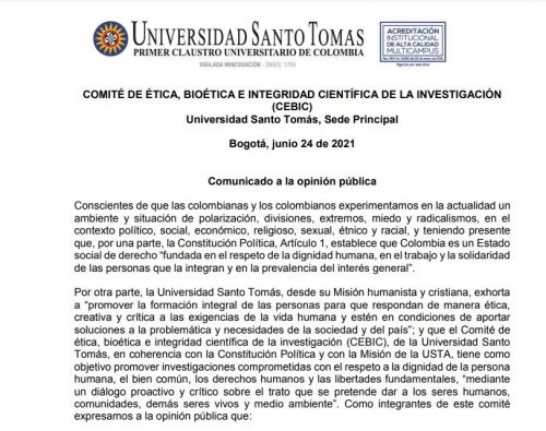 Comunicado del Comité de Ética, Bioética e Integridad Científica de la Investigación